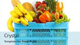  Presentation with shopping - Presentation theme having many products in shopping basket background and a teal colored foreground