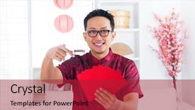  Presentation with pow - Slides having many red packets ang pow background and a crimson colored foreground