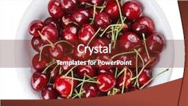  Presentation with white plate - PPT layouts with many red wet cherry fruits background and a tawny brown colored foreground