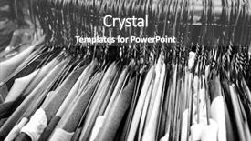  Presentation with closet - PPT theme having many several metal wire hangers on pole for hanging clothing in closet storage background and a dark gray colored foreground