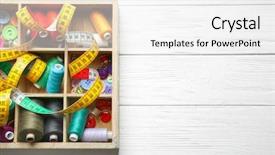  Presentation with tailoring - PPT layouts featuring many skills - accessories for tailoring in box background and a white colored foreground