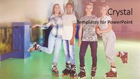  Presentation with roller skating - PPT layouts with many skills - group of teenagers at roller background and a coral colored foreground