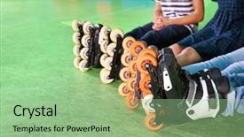  Presentation with teenagers - Presentation design with many skills - group of teenagers wearing roller background and a seafoam green colored foreground