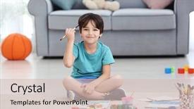  Presentation with floor inspection - PPT theme consisting of many skills - little boy painting while sitting background and a soft green colored foreground
