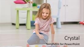  Presentation with painting - Cool new theme with many skills - little girl painting while sitting backdrop and a soft green colored foreground