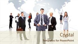  Presentation with world map - Colorful theme enhanced with many small groups - business people team with world backdrop and a lemonade colored foreground