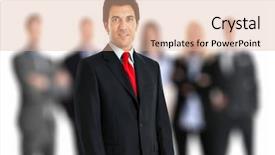  Presentation with team - Beautiful presentation theme featuring many small groups - business team isolated on white backdrop and a lemonade colored foreground