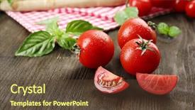  Presentation with wooden - PPT layouts having many small groups - fresh tomatoes with basil background and a tawny brown colored foreground