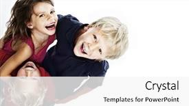  Presentation with diverse group of children reading - Slide deck enhanced with many small groups - group of laughing children hugging background and a white colored foreground