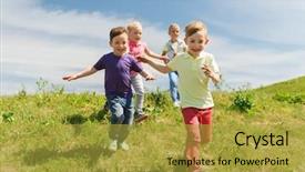  Presentation with kids playing - Amazing presentation design having many small groups - summer childhood leisure and people backdrop and a gold colored foreground