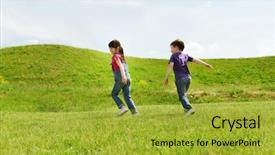  Presentation with childhood - Audience pleasing theme consisting of many small groups - summer childhood leisure and people backdrop and a gold colored foreground