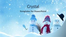  Presentation with snowmen - PPT theme featuring many snowmen standing in winter background and a light blue colored foreground