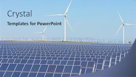  Presentation with windmills - PPT theme featuring many-solar-panels-for-electric background and a light blue colored foreground