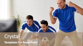  Presentation with soccer fans - Beautiful PPT theme featuring many sports - friendship sport people and entertainment backdrop and a coral colored foreground