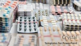  Presentation with medicines - Presentation theme consisting of many-tablets-and-medicines-drugs background and a soft green colored foreground