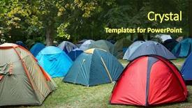  Presentation with campsite - Beautiful slide deck featuring many tents at a festival backdrop and a tawny brown colored foreground