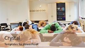  Presentation with tired - Presentation design featuring many tired students sleeping background and a coral colored foreground