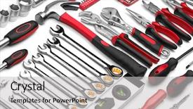  Presentation with tool belt tools - Slide set with many tools on white background background and a light gray colored foreground