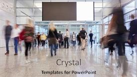  Presentation with fair trade - Cool new slide deck with many-trade-fair-visitors-walk backdrop and a light gray colored foreground