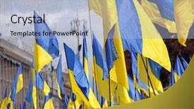  Presentation with ukranian - Slide deck with many-ukranian-flags background and a light blue colored foreground