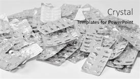  Presentation with plastic waste - PPT theme enhanced with many-used-blister-packs background and a light gray colored foreground