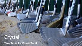  Presentation with sports golf - Audience pleasing theme consisting of many used old golf club backdrop and a gray colored foreground