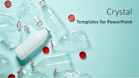  Presentation with beverage - Slides featuring many-used-plastic-beverage-bottles background and a sky blue colored foreground