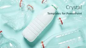  Presentation with beverage - Presentation theme with many-used-plastic-beverage-bottles background and a cool aqua colored foreground