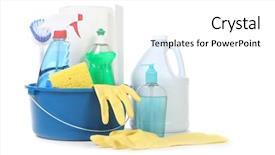  Presentation with household products - Presentation theme enhanced with many useful household daily cleaning products on white background background and a white colored foreground