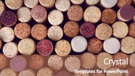  Presentation with wine barrel - Presentation design with many wine corks macro view background and a coral colored foreground