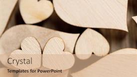  Presentation with hearts - Colorful PPT layouts enhanced with many-wooden-colorless-hearts-background backdrop and a coral colored foreground