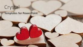  Presentation with true love - Audience pleasing theme consisting of many-wooden-colorless-hearts-background backdrop and a soft green colored foreground