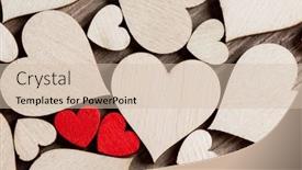  Presentation with true love - Slide set having many-wooden-colorless-hearts-background background and a soft green colored foreground