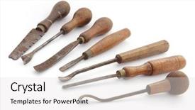  Presentation with wood carving tools - Presentation theme having many years for whittling carving background and a white colored foreground