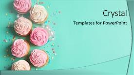  Presentation with cupcakes - Beautiful slide deck featuring many yummy cupcakes on color background backdrop and a arctic colored foreground