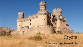  Presentation with castle - Theme featuring manzanares el real near madrid background and a coral colored foreground