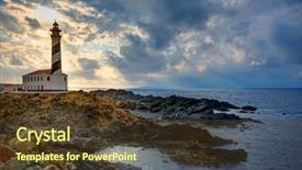  Presentation with merger sunset - Colorful presentation theme enhanced with mao - cap de favaritx sunset lighthouse backdrop and a tawny brown colored foreground