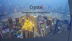  Presentation with city of chicago aerial view - Beautiful presentation theme featuring mao - shanghai china cityscape aerial view backdrop and a light blue colored foreground