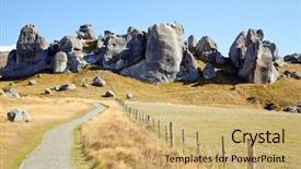  Presentation with hill - Slide deck having maori - stone mountain landscpe at castle background and a yellow colored foreground