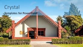  Presentation with traditional culture - Presentation design featuring maori-traditional-wooden-carving-marae background and a light blue colored foreground