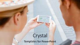  Presentation with tourists - Presentation theme with map - tourists using navigation app background and a lemonade colored foreground