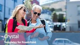  Presentation with city map - Beautiful presentation theme featuring map and camera in city backdrop and a  colored foreground