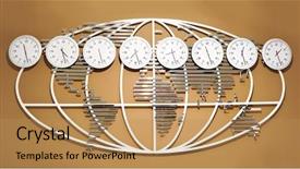  Presentation with showing world map for shipping - Cool new PPT theme with map and clocks showing time backdrop and a coral colored foreground