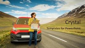  Presentation with wrong and right way - Colorful slide set enhanced with female tourist watching a map backdrop and a yellow colored foreground