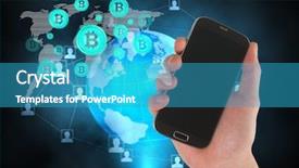  Presentation with hand holding earth - Beautiful presentation theme featuring map and hand holding phone backdrop and a  colored foreground