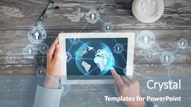  Presentation with international business - Colorful presentation theme enhanced with map and internet contacts network backdrop and a seafoam green colored foreground