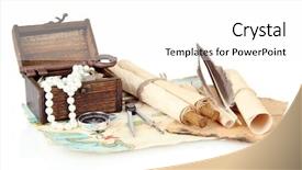  Presentation with pirate treasure map - Amazing PPT theme having map and treasures isolated backdrop and a white colored foreground