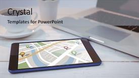 Presentation with direction - Cool new PPT theme with map app against tablet backdrop and a light gray colored foreground