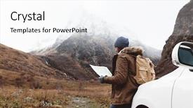  Presentation with traveler - Cool new presentation with map hiking in cold weather backdrop and a white colored foreground