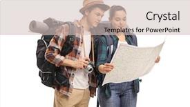  Presentation with tourists - Presentation design consisting of map isolated on white background background and a  colored foreground